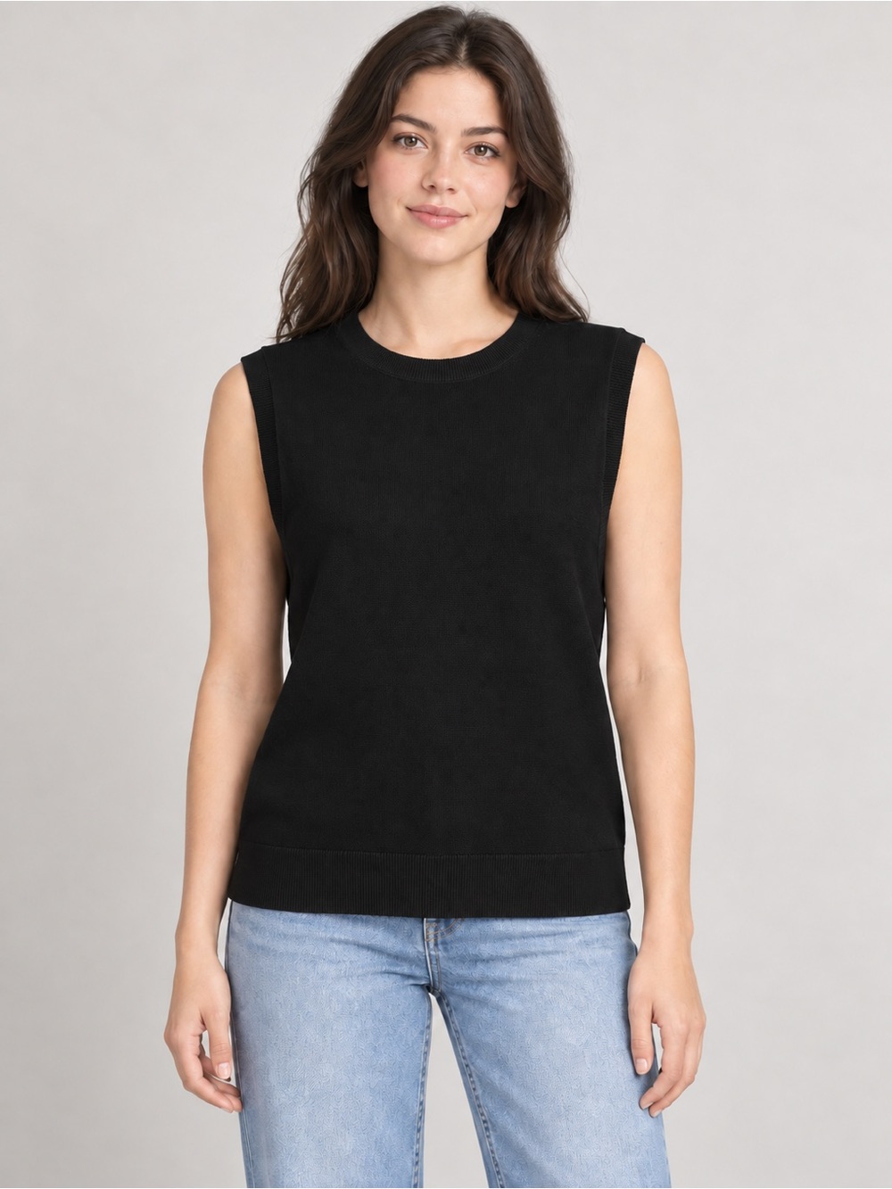 New Suuksess Silk Cashmere Blend Crew Neck Sleeveless Black Top Size XL
